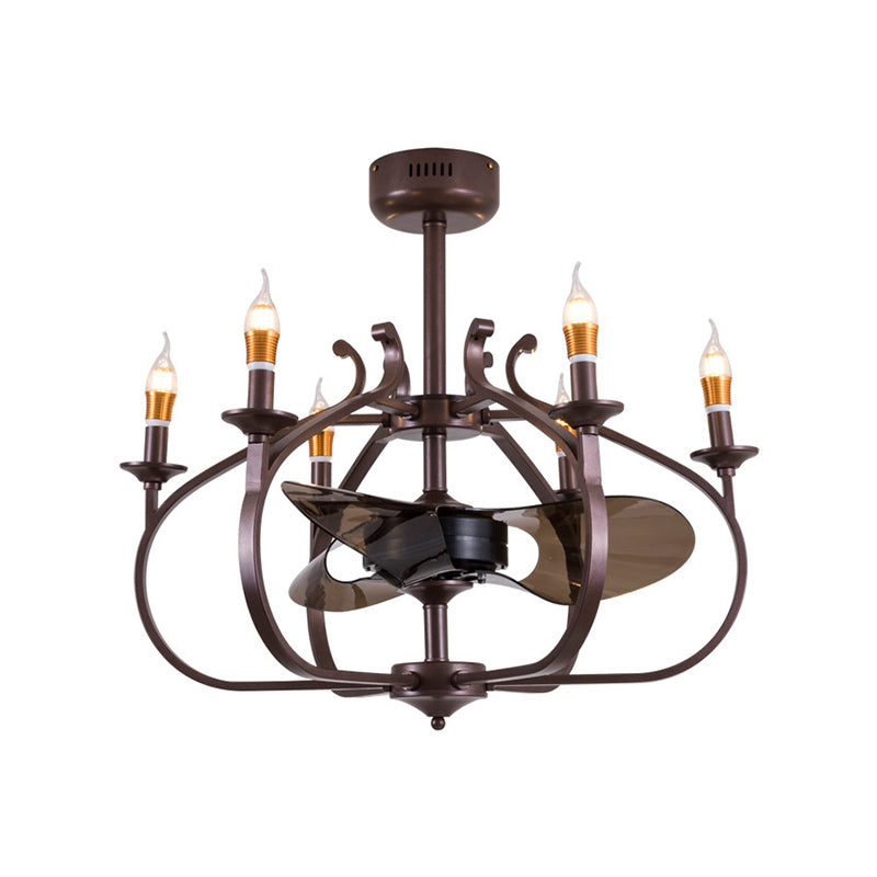 Coffee Caged Chandelier Pendant Light Vintage Style 6 Lights Metal Ceiling Lamp with Candle Design for Dining Room Clearhalo 'Ceiling Lights' 'Chandeliers' Lighting' options 332849