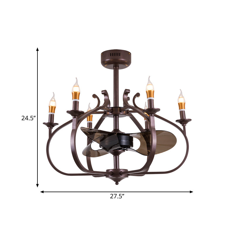 Coffee Caged Chandelier Pendant Light Vintage Style 6 Lights Metal Ceiling Lamp with Candle Design for Dining Room Clearhalo 'Ceiling Lights' 'Chandeliers' Lighting' options 332850