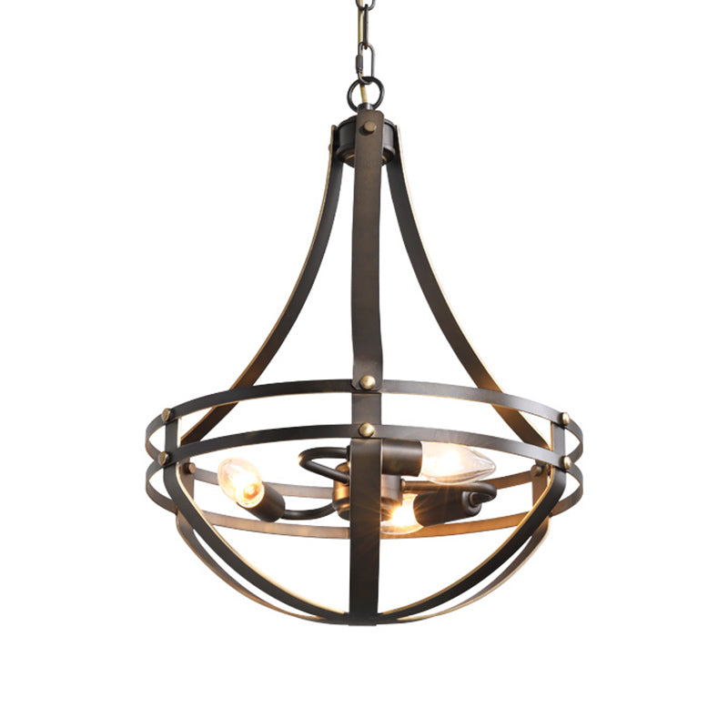 3 Heads Foyer Hanging Chandelier Light Vintage Style Black Pendant Lamp with Bowl Cage Metallic Shade Clearhalo 'Ceiling Lights' 'Chandeliers' Lighting' options 332855