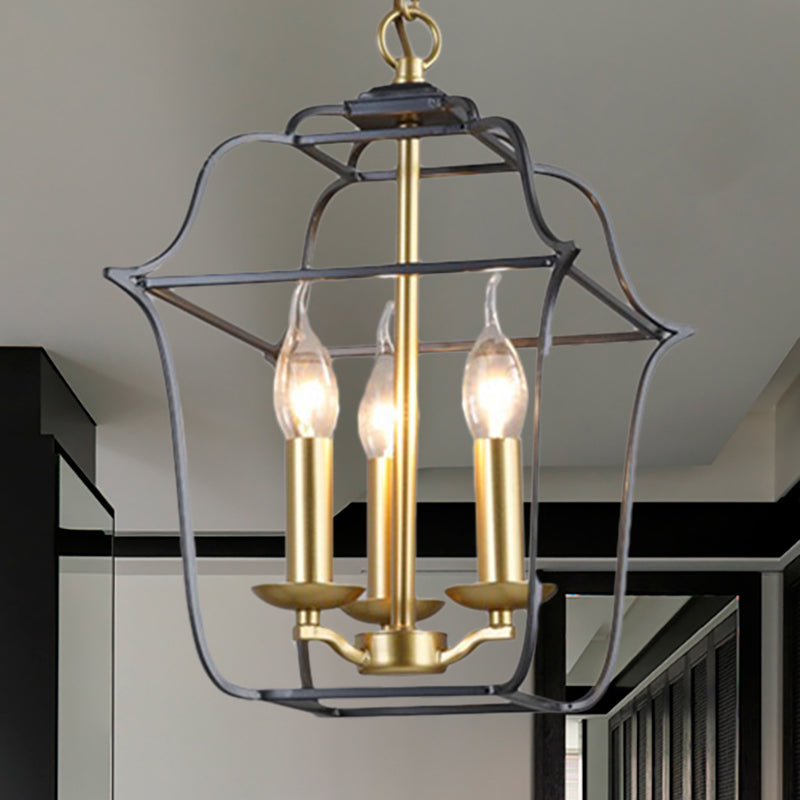 Metal Cage Shade Hanging Pendant Light Traditional Style 3/4 Heads Chandelier Lighting in Gold Finish Clearhalo 'Ceiling Lights' 'Chandeliers' Lighting' options 332859