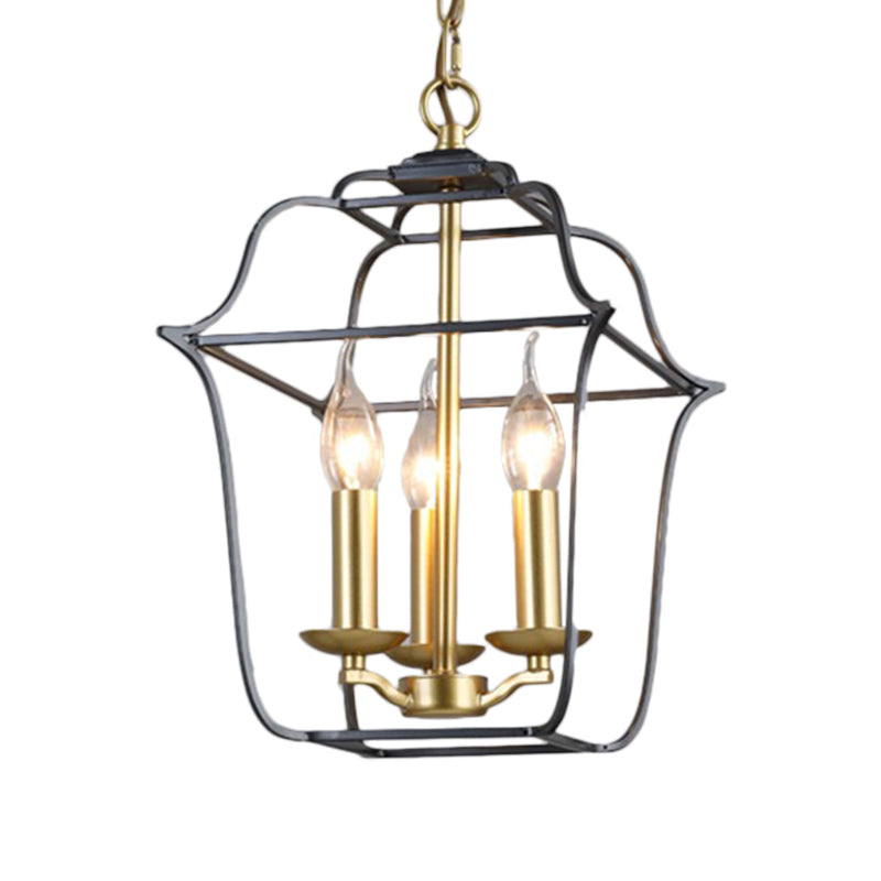 Metal Cage Shade Hanging Pendant Light Traditional Style 3/4 Heads Chandelier Lighting in Gold Finish Clearhalo 'Ceiling Lights' 'Chandeliers' Lighting' options 332861