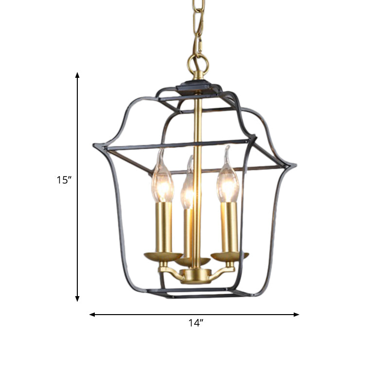 Metal Cage Shade Hanging Pendant Light Traditional Style 3/4 Heads Chandelier Lighting in Gold Finish Clearhalo 'Ceiling Lights' 'Chandeliers' Lighting' options 332862