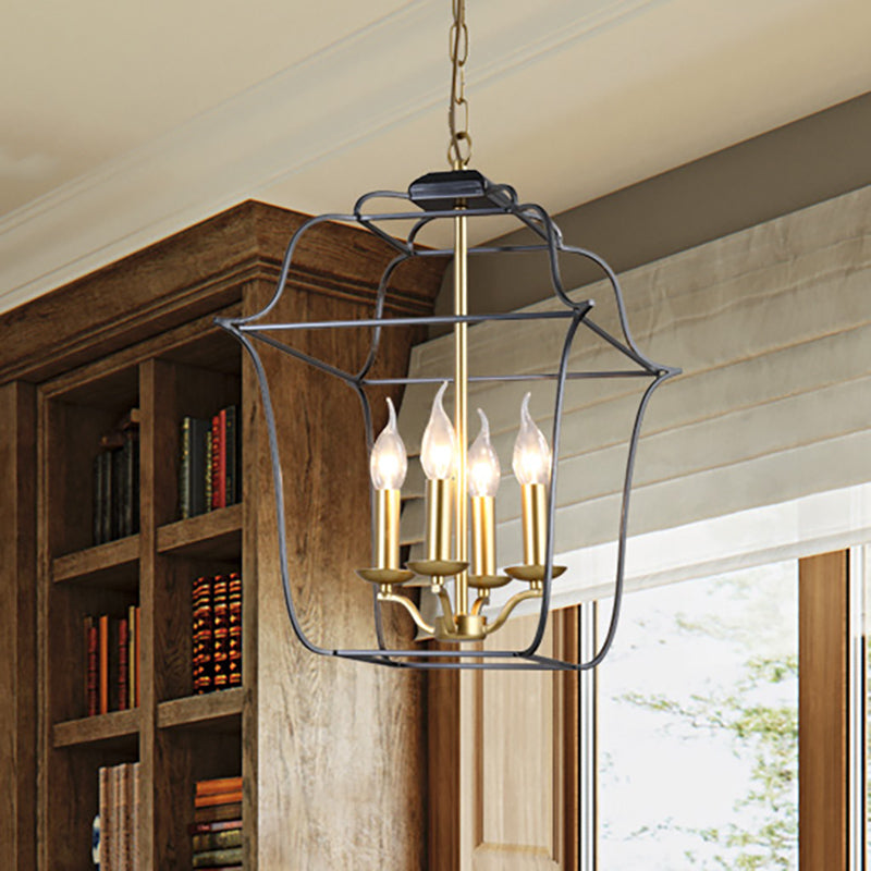 Metal Cage Shade Hanging Pendant Light Traditional Style 3/4 Heads Chandelier Lighting in Gold Finish Clearhalo 'Ceiling Lights' 'Chandeliers' Lighting' options 332864