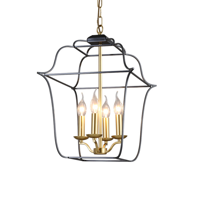 Metal Cage Shade Hanging Pendant Light Traditional Style 3/4 Heads Chandelier Lighting in Gold Finish Clearhalo 'Ceiling Lights' 'Chandeliers' Lighting' options 332866