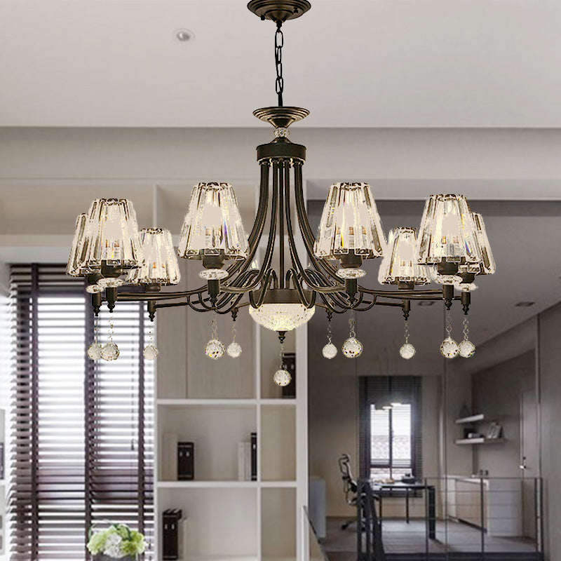 Tapered Ceiling Chandelier Modern Cut Crystal 3/6/8 Heads 23.5"/29.5"34.5" Wide Black Pendant Light Kit Black 39" Clearhalo 'Ceiling Lights' 'Chandeliers' 'Modern Chandeliers' 'Modern' Lighting' 332869