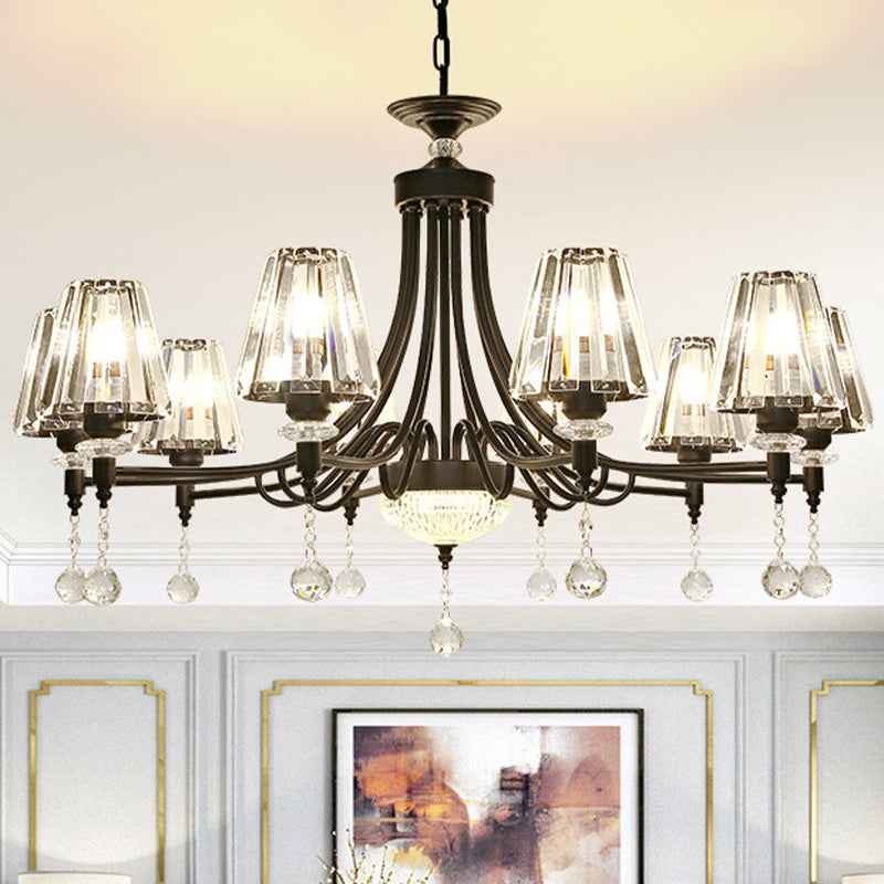 Tapered Ceiling Chandelier Modern Cut Crystal 3/6/8 Heads 23.5"/29.5"34.5" Wide Black Pendant Light Kit Clearhalo 'Ceiling Lights' 'Chandeliers' 'Modern Chandeliers' 'Modern' Lighting' 332870