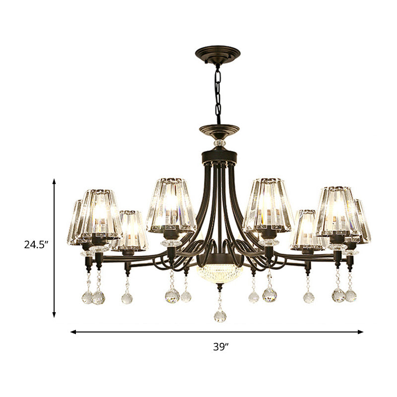 Tapered Ceiling Chandelier Modern Cut Crystal 3/6/8 Heads 23.5"/29.5"34.5" Wide Black Pendant Light Kit Clearhalo 'Ceiling Lights' 'Chandeliers' 'Modern Chandeliers' 'Modern' Lighting' 332873