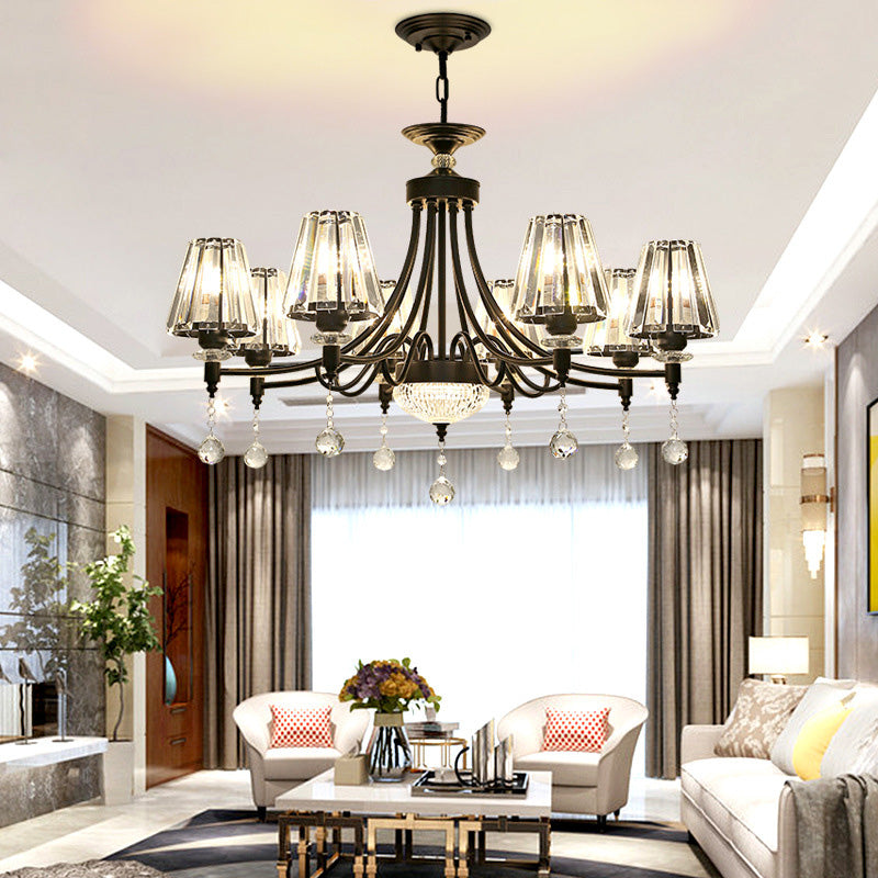 Tapered Ceiling Chandelier Modern Cut Crystal 3/6/8 Heads 23.5"/29.5"34.5" Wide Black Pendant Light Kit Clearhalo 'Ceiling Lights' 'Chandeliers' 'Modern Chandeliers' 'Modern' Lighting' 332876