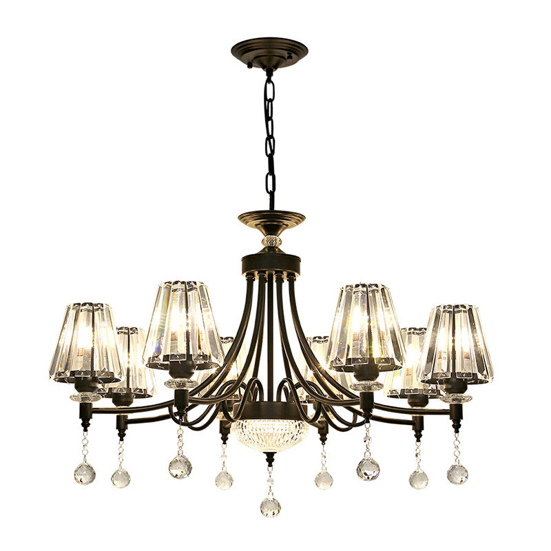 Tapered Ceiling Chandelier Modern Cut Crystal 3/6/8 Heads 23.5"/29.5"34.5" Wide Black Pendant Light Kit Clearhalo 'Ceiling Lights' 'Chandeliers' 'Modern Chandeliers' 'Modern' Lighting' 332877