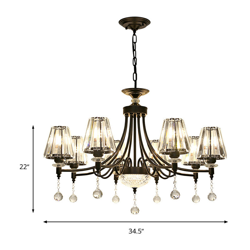 Tapered Ceiling Chandelier Modern Cut Crystal 3/6/8 Heads 23.5"/29.5"34.5" Wide Black Pendant Light Kit Clearhalo 'Ceiling Lights' 'Chandeliers' 'Modern Chandeliers' 'Modern' Lighting' 332878