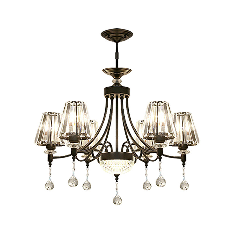 Tapered Ceiling Chandelier Modern Cut Crystal 3/6/8 Heads 23.5"/29.5"34.5" Wide Black Pendant Light Kit Clearhalo 'Ceiling Lights' 'Chandeliers' 'Modern Chandeliers' 'Modern' Lighting' 332881