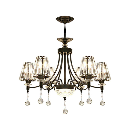 Tapered Ceiling Chandelier Modern Cut Crystal 3/6/8 Heads 23.5"/29.5"34.5" Wide Black Pendant Light Kit Clearhalo 'Ceiling Lights' 'Chandeliers' 'Modern Chandeliers' 'Modern' Lighting' 332881