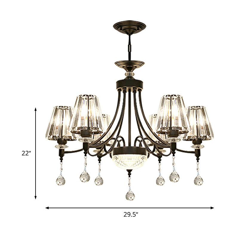 Tapered Ceiling Chandelier Modern Cut Crystal 3/6/8 Heads 23.5"/29.5"34.5" Wide Black Pendant Light Kit Clearhalo 'Ceiling Lights' 'Chandeliers' 'Modern Chandeliers' 'Modern' Lighting' 332882