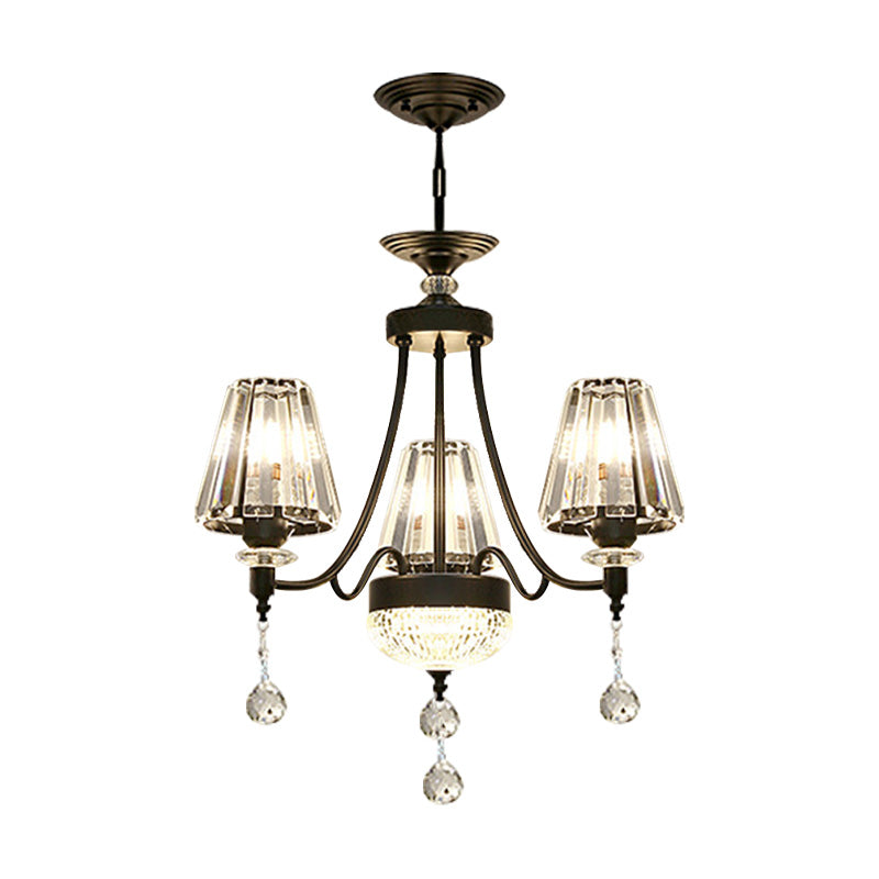 Tapered Ceiling Chandelier Modern Cut Crystal 3/6/8 Heads 23.5"/29.5"34.5" Wide Black Pendant Light Kit Clearhalo 'Ceiling Lights' 'Chandeliers' 'Modern Chandeliers' 'Modern' Lighting' 332885