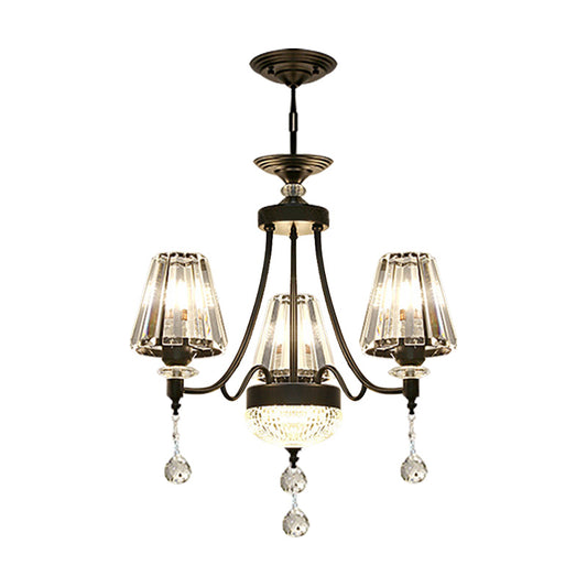 Tapered Ceiling Chandelier Modern Cut Crystal 3/6/8 Heads 23.5"/29.5"34.5" Wide Black Pendant Light Kit Clearhalo 'Ceiling Lights' 'Chandeliers' 'Modern Chandeliers' 'Modern' Lighting' 332885