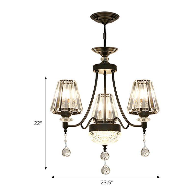 Tapered Ceiling Chandelier Modern Cut Crystal 3/6/8 Heads 23.5"/29.5"34.5" Wide Black Pendant Light Kit Clearhalo 'Ceiling Lights' 'Chandeliers' 'Modern Chandeliers' 'Modern' Lighting' 332886