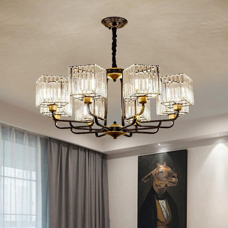 Square Pendant Chandelier Modernism Crystal 4/6/8 Bulbs Black Hanging Light Fixture, 26"/34"/36" Wide Black 36" Clearhalo 'Ceiling Lights' 'Chandeliers' 'Modern Chandeliers' 'Modern' Lighting' 332925