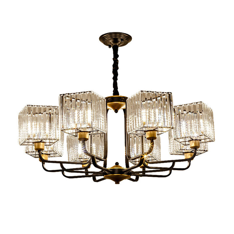 Square Pendant Chandelier Modernism Crystal 4/6/8 Bulbs Black Hanging Light Fixture, 26"/34"/36" Wide Clearhalo 'Ceiling Lights' 'Chandeliers' 'Modern Chandeliers' 'Modern' Lighting' 332928