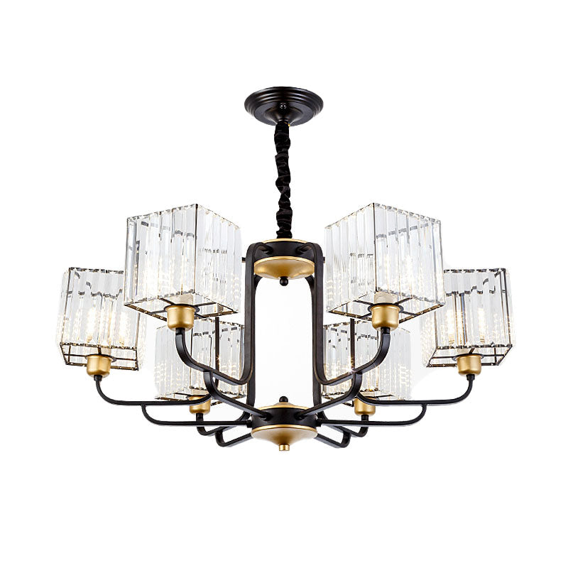 Square Pendant Chandelier Modernism Crystal 4/6/8 Bulbs Black Hanging Light Fixture, 26"/34"/36" Wide Clearhalo 'Ceiling Lights' 'Chandeliers' 'Modern Chandeliers' 'Modern' Lighting' 332933