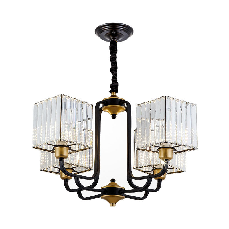 Square Pendant Chandelier Modernism Crystal 4/6/8 Bulbs Black Hanging Light Fixture, 26"/34"/36" Wide Clearhalo 'Ceiling Lights' 'Chandeliers' 'Modern Chandeliers' 'Modern' Lighting' 332937