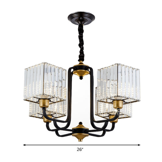 Square Pendant Chandelier Modernism Crystal 4/6/8 Bulbs Black Hanging Light Fixture, 26"/34"/36" Wide Clearhalo 'Ceiling Lights' 'Chandeliers' 'Modern Chandeliers' 'Modern' Lighting' 332938