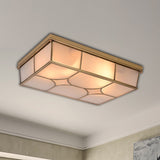 3/6 Lights Frosted Glass Flush Ceiling Light Classic Brass Rectangle Bedroom Flush Mount Lamp 6 Brass Clearhalo 'Ceiling Lights' 'Close To Ceiling Lights' 'Close to ceiling' 'Flush mount' Lighting' 332945