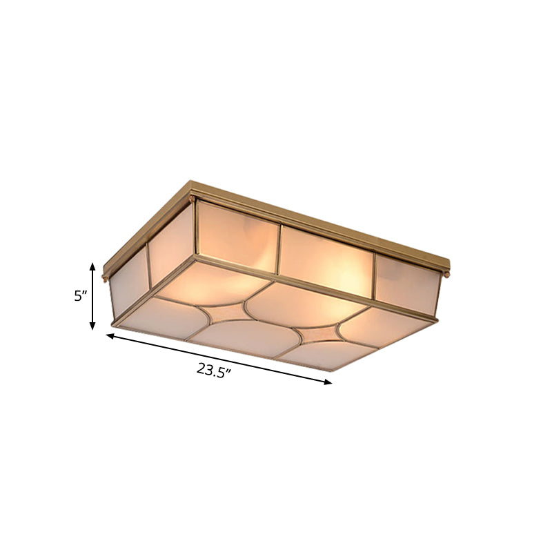 3/6 Lights Frosted Glass Flush Ceiling Light Classic Brass Rectangle Bedroom Flush Mount Lamp Clearhalo 'Ceiling Lights' 'Close To Ceiling Lights' 'Close to ceiling' 'Flush mount' Lighting' 332948