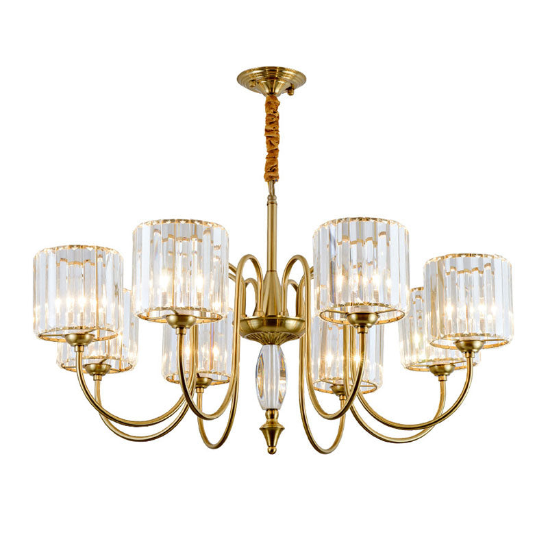 Cylinder Ceiling Chandelier Contemporary Faceted Crystal 3/5/6 Heads Brass Hanging Pendant Light Clearhalo 'Ceiling Lights' 'Chandeliers' 'Modern Chandeliers' 'Modern' Lighting' 332952