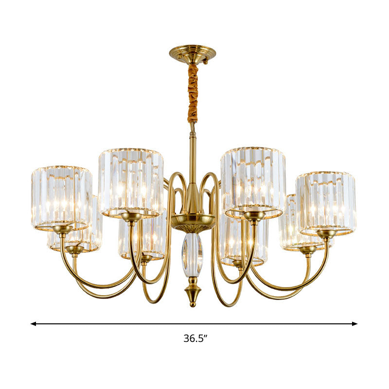 Cylinder Ceiling Chandelier Contemporary Faceted Crystal 3/5/6 Heads Brass Hanging Pendant Light Clearhalo 'Ceiling Lights' 'Chandeliers' 'Modern Chandeliers' 'Modern' Lighting' 332953