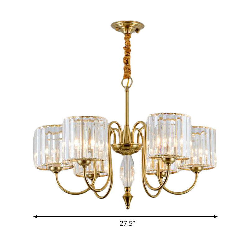 Cylinder Ceiling Chandelier Contemporary Faceted Crystal 3/5/6 Heads Brass Hanging Pendant Light Clearhalo 'Ceiling Lights' 'Chandeliers' 'Modern Chandeliers' 'Modern' Lighting' 332958