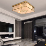 4/6 Lights Bedroom Ceiling Mounted Fixture Classic Brass Flush Mount Light with Square Frosted Glass Panel Shade Clearhalo 'Ceiling Lights' 'Close To Ceiling Lights' 'Close to ceiling' 'Flush mount' Lighting' 332973