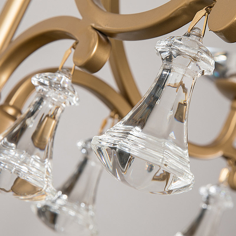 Brass Starburst Hanging Chandelier Modernism 4 Bulbs Metal Ceiling Pendant Light with Clear Crystal Drop Clearhalo 'Ceiling Lights' 'Chandeliers' 'Modern Chandeliers' 'Modern' Lighting' 332981