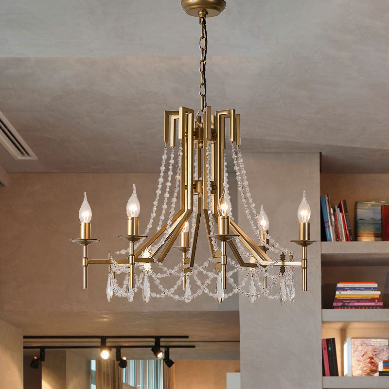 Crystal Beaded Chandelier Lamp Modernist 6 Heads Hanging Light Fixture in Brass with Metal Arm Clearhalo 'Ceiling Lights' 'Chandeliers' 'Modern Chandeliers' 'Modern' Lighting' 332983