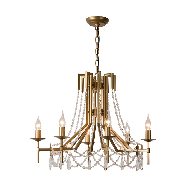 Crystal Beaded Chandelier Lamp Modernist 6 Heads Hanging Light Fixture in Brass with Metal Arm Clearhalo 'Ceiling Lights' 'Chandeliers' 'Modern Chandeliers' 'Modern' Lighting' 332985