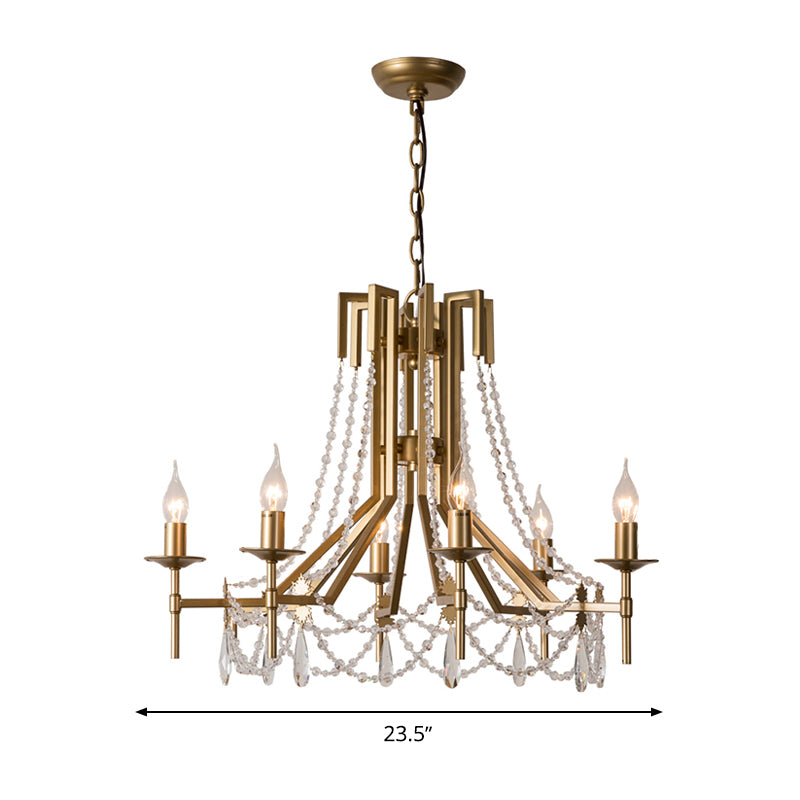 Crystal Beaded Chandelier Lamp Modernist 6 Heads Hanging Light Fixture in Brass with Metal Arm Clearhalo 'Ceiling Lights' 'Chandeliers' 'Modern Chandeliers' 'Modern' Lighting' 332986