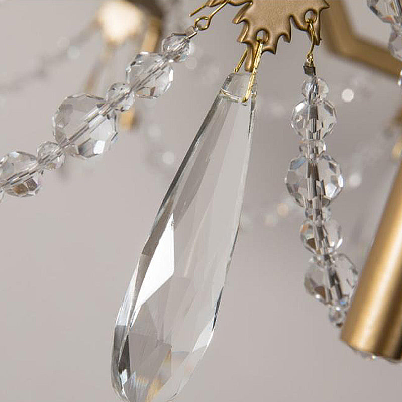 Crystal Beaded Chandelier Lamp Modernist 6 Heads Hanging Light Fixture in Brass with Metal Arm Clearhalo 'Ceiling Lights' 'Chandeliers' 'Modern Chandeliers' 'Modern' Lighting' 332987