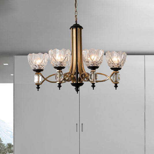 Modern 5 Heads Chandelier Lighting Brass Dome Pendant Light Fixture with Clear Glass Shade Brass Clearhalo 'Ceiling Lights' 'Chandeliers' 'Modern Chandeliers' 'Modern' Lighting' 332998