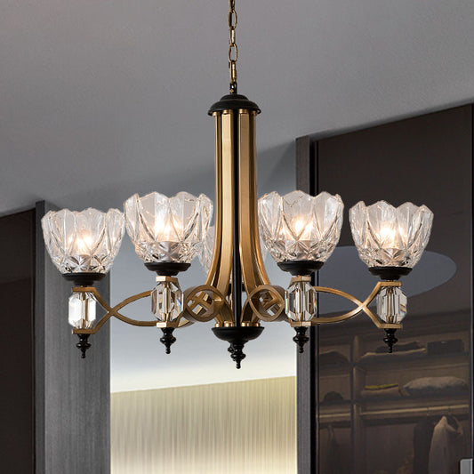 Modern 5 Heads Chandelier Lighting Brass Dome Pendant Light Fixture with Clear Glass Shade Clearhalo 'Ceiling Lights' 'Chandeliers' 'Modern Chandeliers' 'Modern' Lighting' 332999