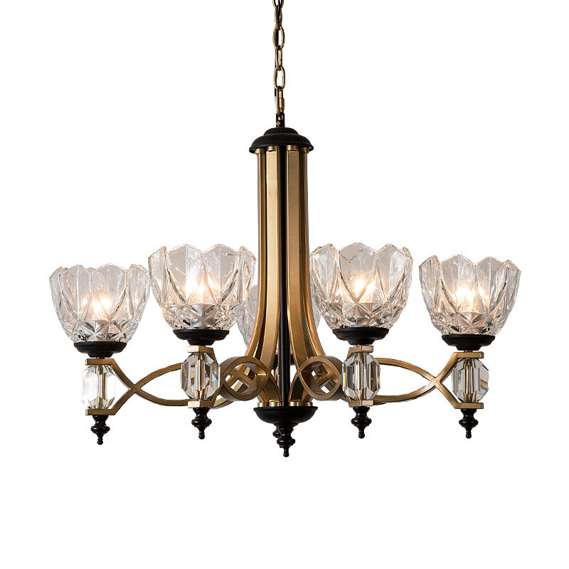 Modern 5 Heads Chandelier Lighting Brass Dome Pendant Light Fixture with Clear Glass Shade Clearhalo 'Ceiling Lights' 'Chandeliers' 'Modern Chandeliers' 'Modern' Lighting' 333001