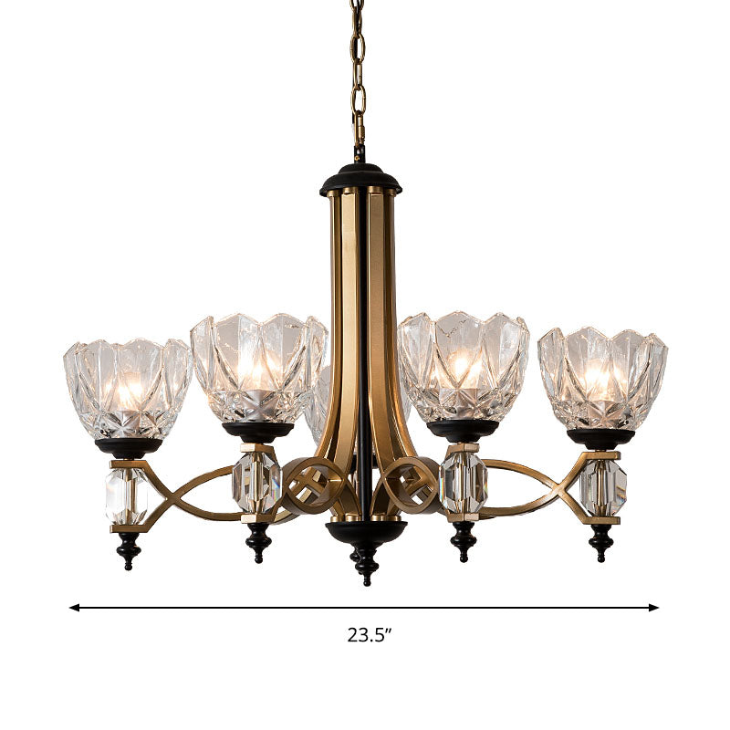 Modern 5 Heads Chandelier Lighting Brass Dome Pendant Light Fixture with Clear Glass Shade Clearhalo 'Ceiling Lights' 'Chandeliers' 'Modern Chandeliers' 'Modern' Lighting' 333002