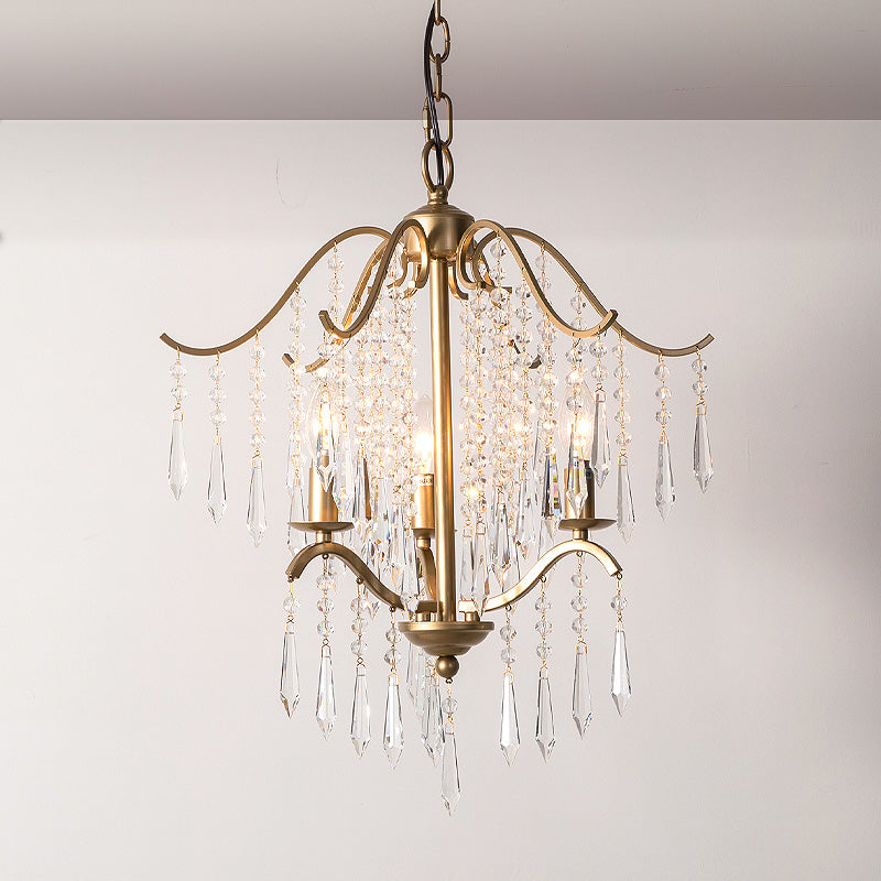 Waterfall Chandelier Lighting Modernism Crystal 3/4 Bulbs Brass Ceiling Hanging Light, 18.5"/22.5" Wide Clearhalo 'Ceiling Lights' 'Chandeliers' 'Modern Chandeliers' 'Modern' Lighting' 333036