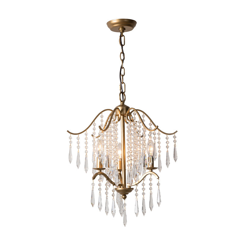 Waterfall Chandelier Lighting Modernism Crystal 3/4 Bulbs Brass Ceiling Hanging Light, 18.5"/22.5" Wide Clearhalo 'Ceiling Lights' 'Chandeliers' 'Modern Chandeliers' 'Modern' Lighting' 333038