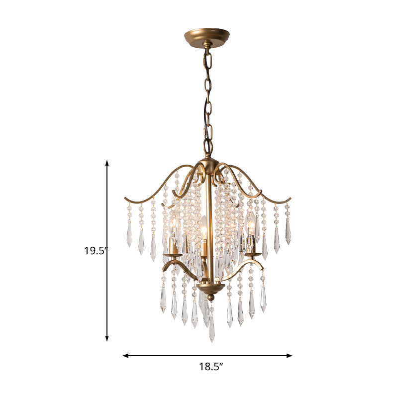 Waterfall Chandelier Lighting Modernism Crystal 3/4 Bulbs Brass Ceiling Hanging Light, 18.5"/22.5" Wide Clearhalo 'Ceiling Lights' 'Chandeliers' 'Modern Chandeliers' 'Modern' Lighting' 333039