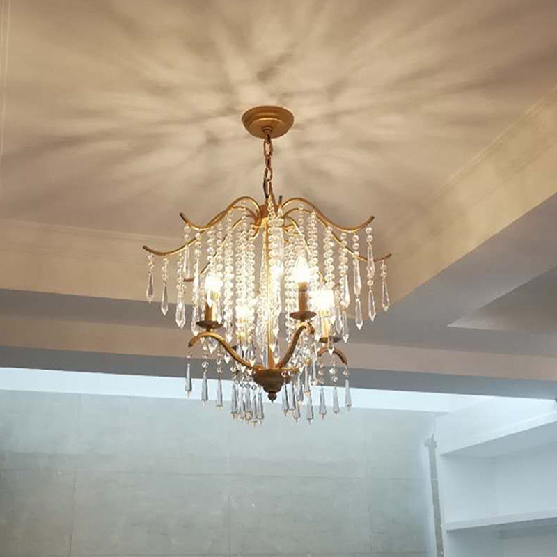 Waterfall Chandelier Lighting Modernism Crystal 3/4 Bulbs Brass Ceiling Hanging Light, 18.5"/22.5" Wide Brass 22.5" Clearhalo 'Ceiling Lights' 'Chandeliers' 'Modern Chandeliers' 'Modern' Lighting' 333041