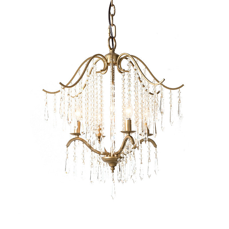 Waterfall Chandelier Lighting Modernism Crystal 3/4 Bulbs Brass Ceiling Hanging Light, 18.5"/22.5" Wide Clearhalo 'Ceiling Lights' 'Chandeliers' 'Modern Chandeliers' 'Modern' Lighting' 333043