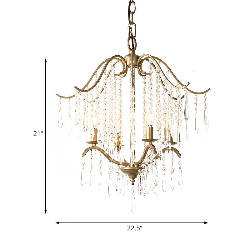 Waterfall Chandelier Lighting Modernism Crystal 3/4 Bulbs Brass Ceiling Hanging Light, 18.5"/22.5" Wide Clearhalo 'Ceiling Lights' 'Chandeliers' 'Modern Chandeliers' 'Modern' Lighting' 333044