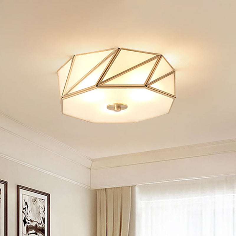 Drum Opal Glass Flush Mount Lamp Classic 3/4/6 Lights Bedroom Ceiling Mounted Fixture in Brass 3 Brass Clearhalo 'Ceiling Lights' 'Close To Ceiling Lights' 'Close to ceiling' 'Flush mount' Lighting' 333045