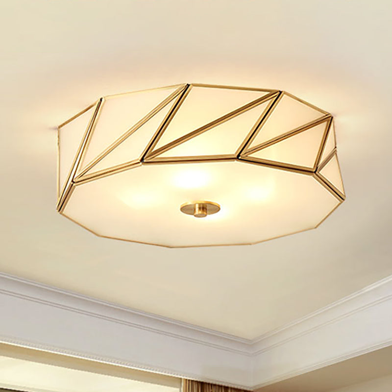 Drum Opal Glass Flush Mount Lamp Classic 3/4/6 Lights Bedroom Ceiling Mounted Fixture in Brass 4 Brass Clearhalo 'Ceiling Lights' 'Close To Ceiling Lights' 'Close to ceiling' 'Flush mount' Lighting' 333051