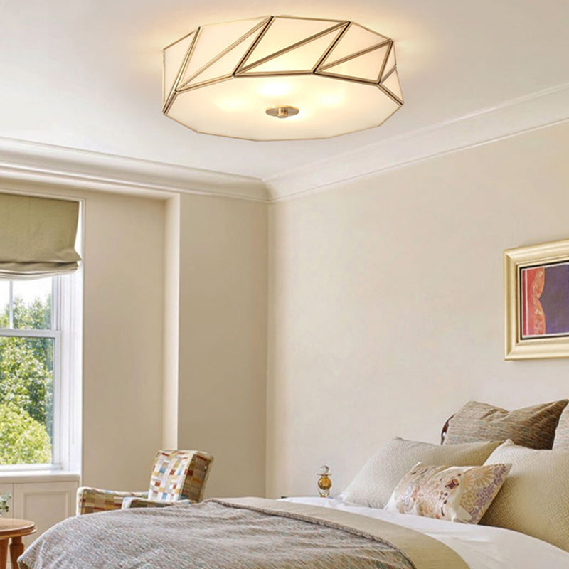 Drum Opal Glass Flush Mount Lamp Classic 3/4/6 Lights Bedroom Ceiling Mounted Fixture in Brass Clearhalo 'Ceiling Lights' 'Close To Ceiling Lights' 'Close to ceiling' 'Flush mount' Lighting' 333052