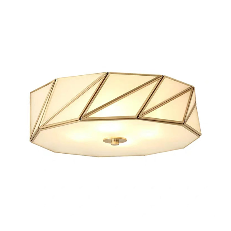 Drum Opal Glass Flush Mount Lamp Classic 3/4/6 Lights Bedroom Ceiling Mounted Fixture in Brass Clearhalo 'Ceiling Lights' 'Close To Ceiling Lights' 'Close to ceiling' 'Flush mount' Lighting' 333053